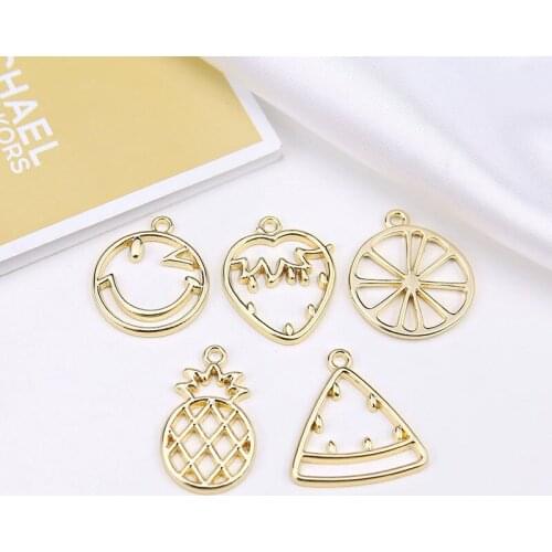 10pcs New Hot Sale Fashion Fun Openwork Pineapple Watermelon Strawberry Smiley Pendant Fruit Earrings For Women Jewelry Making