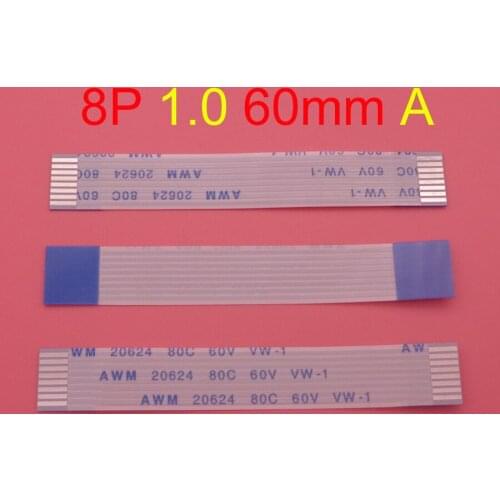 100pcs/lot New FFC FPC flat flexible cable 1.0mm pitch 8 pin Forward Length 60mm Ribbon 8pin Flex Cable 20624 80c 60v vw-1