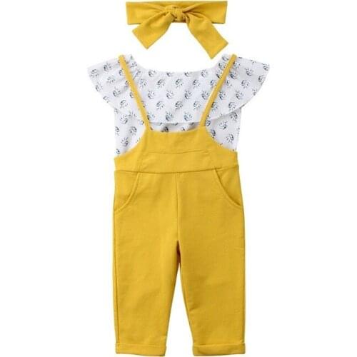 Lovely Toddler Baby Girls Clothes Set Off Shoulder Sleeveless T-shirt Tops Romper Overall Cute Girl Clothing Outfits 3PCs