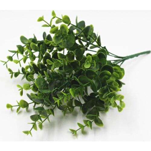 35cm 7 fork Fake Plastic Greenery Plants Eucalyptus Leaves Bushes Flowers for Outside Home Garden Office Verandah Decor