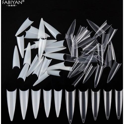 500Pcs Stiletto Clear Natural False Nail Tips 10 Sizes Tools Artificial Nails Salon Half Cover