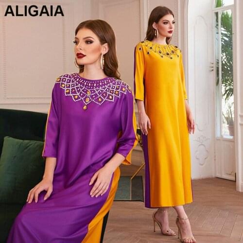 Aligaia 2021 Spring Robe De Noel Satin Muslim Abaya Dubai Turkey Long Dress Femme Maxi Dresses For Women Plus Size Clothing