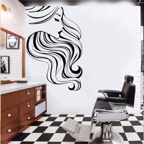 Barbershop Vinyl Wall Stickers Hairdresser Studio Decals Girls Haircut Decorations Beautiful Murals Removable O68