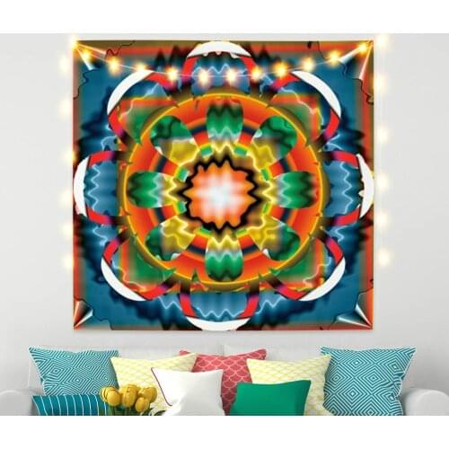 Bohemia Mandala Tapestry Blue Gold Round Flower for Livingroom Photography Wall Decor