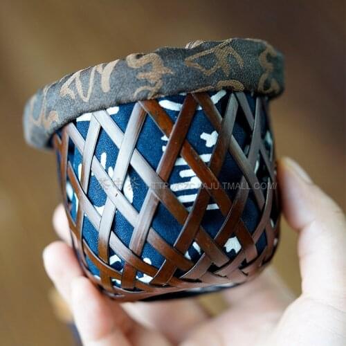 Bamboo Woven Fragrant Cloud Yarn Tea Storage Cup Cage Cup Basket Portable Teacup Bag Japanese Tea Set Bag Cup Protection Cloth