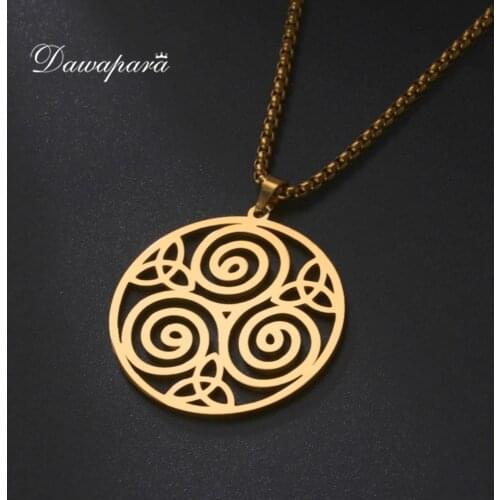 Dawapara Triskele Triple Spiral Triskelion Symbol Irish Kate Knot Hollow Pendants Necklace Stainless Steel Jewelry
