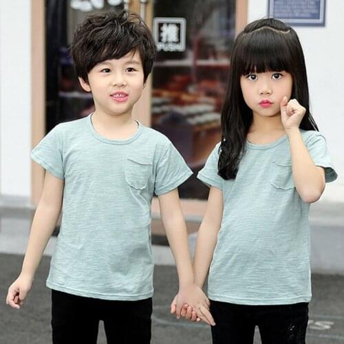 Childrens Bamboo Cotton Short-sleeved T-shirt Summer 2019 New Boys and Girls Big Children 100% Cotton T-shirt Bottoming Shirt