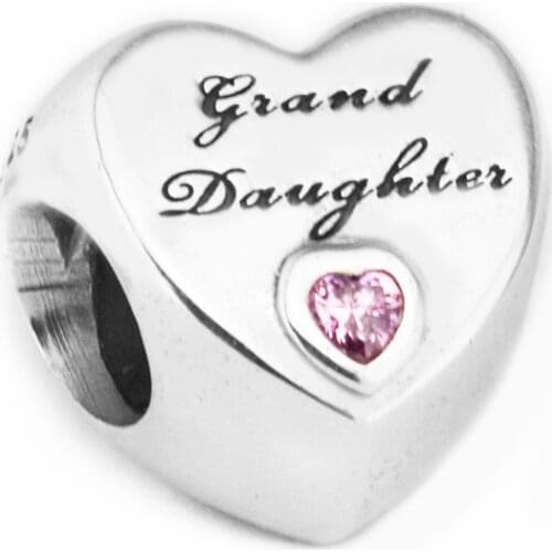 DIY Fits for Pandora Beads Bracelets Granddaughters Love Charms with Pink CZ 100% 925 Sterling-Silver-Jewelry Free Shipping