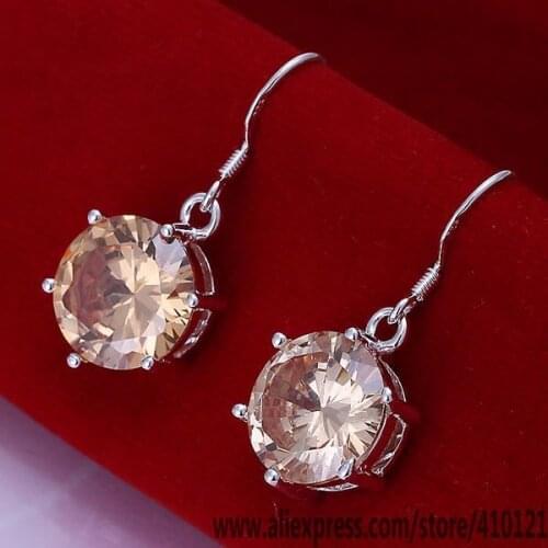 E173 Hot Sale Silver Color Jewelry, Wholesale Factory Price Fashion Yellow Zircon Earrings/dkfambma Evnanmua