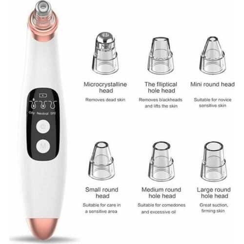 Electric Blackhead Remover Pore Vacuum Suction Face Cleaner Tool With 6 Suckers ABS PC Three Adjustable Suction Levels