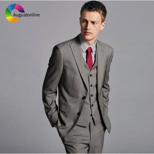 Formal Grey Men Suits Wedding Costume Homme Slim Fit Groom Tuxedo 3Piece Jacket Pants Vest Man Blazer Masculino