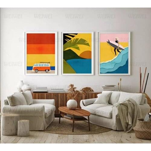 Vacation Camper Surf Canvas Paintings Surfer Paradise Adventure Surfing Bliss Ocean Coast Summer Vibes Wall Posters Home Decor