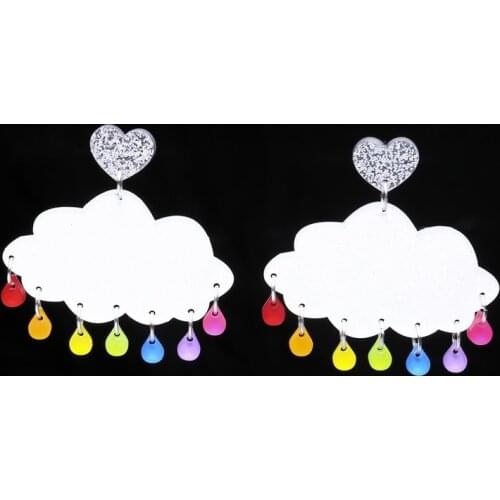 Korean Trendy Cute Glittery Heart Clouds Colorful Raindrop Earrings 2019 Fashion Acrylic Drop Earrings For Women Gifts E19133