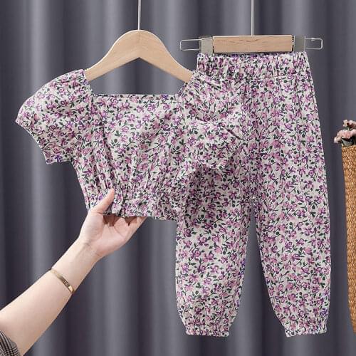 Summer Girls Suit Childrens Clothing Sets Tops +pant Casual Kids Short Sleeve Fashion T-shirt Pant Sets Spring Girls 2 Pcs Suit