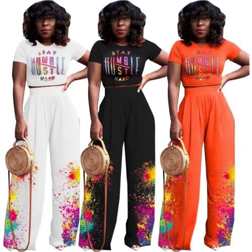 Summer Two Piece Set Women Fashion Letter Printing Tshirt Loose Trousers Suit Casual Two Piece Suit Women