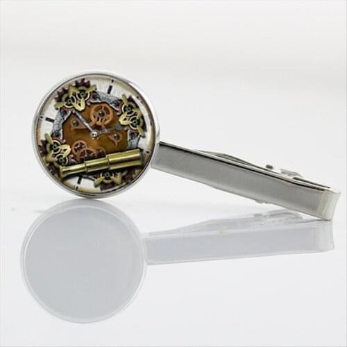 Machines Golden Gears image Steampunk Men Tie Clips Clock Movement Picture Tie Pin Sailing image Necktie Clips Bar T290