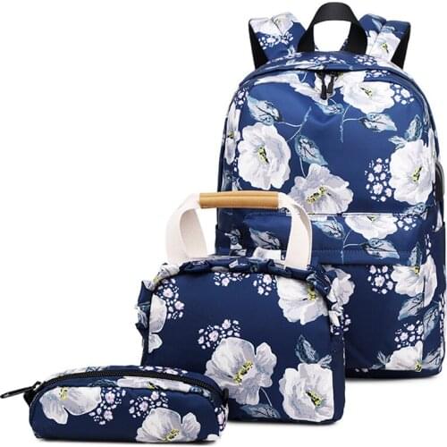 Fashion 3Pcs/Set Printing Floral School Backpack For Girls Cute Flower Handbag Student Pencil Bag Children School Bags