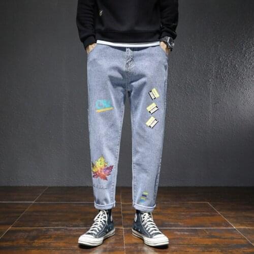 2021 winter jeans mens loose four big size harem pants trendy fat pants plus fat plus print trousers men