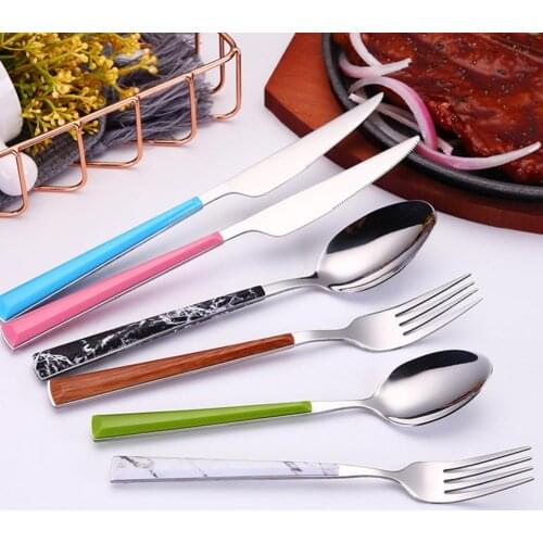 6pcs stainless steel steak cutlery set, marble five-piece cutlery set, INS-wood grain cutlery cutlery set