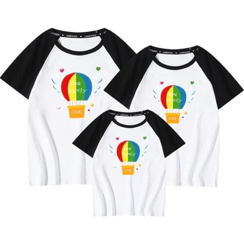 Hot Air Balloon Love Family Family Matching Clothes Summer Short Sleeve 100% Cotton Family Look Outfits Aesthetics Mama Girl Top