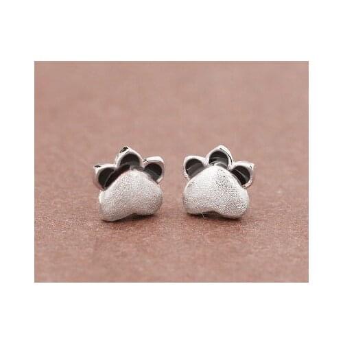 Real 925 Sterling Silver cat print Earrings for Women Girls Gift Hot Fashion sterling-silver-jewelry Women Earrings