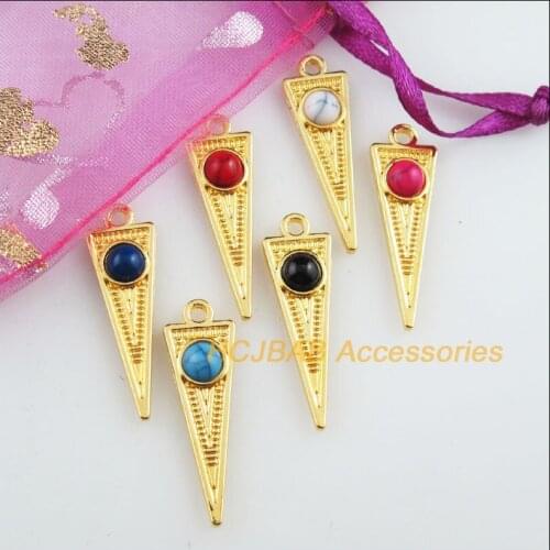 18 New Round Mixed Charms Acrylic Triangle Flowers Gold Color Pendants 9x28.5mm