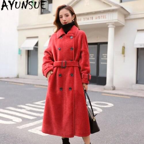Coat Winter Women Real Fur Coat Female Sheep Shearling Jacket 100% Wool Coat Long Women Clothes 2020 Korean Outwear KJ4850
