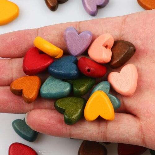 15mm Flat Love Heart Mixed Colorful Natural Wooden Beads Loose Spacer Beads For Jewelry Making DIY Bracelet Necklace Accessories