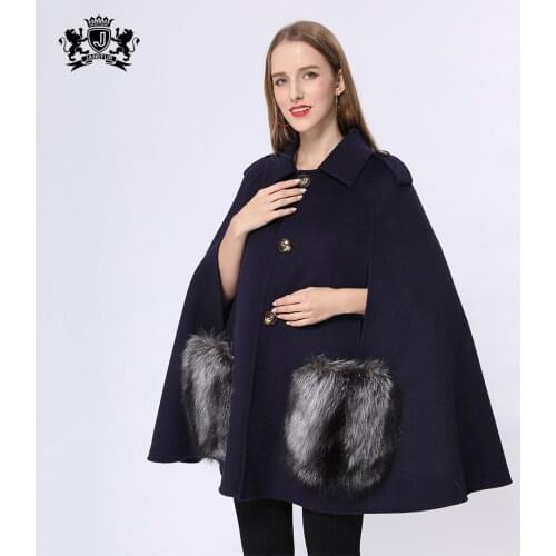 Janefur New Products Women Poncho Coat Cashmere Real Fox Fur Pocket Cape Shawl Ladies Female Fashion Winter Warm Capes Fur