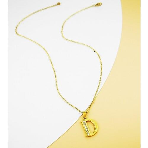 Simple fashion design D letter diamond INS retro cold style clavicle chain pendant necklace jewelry