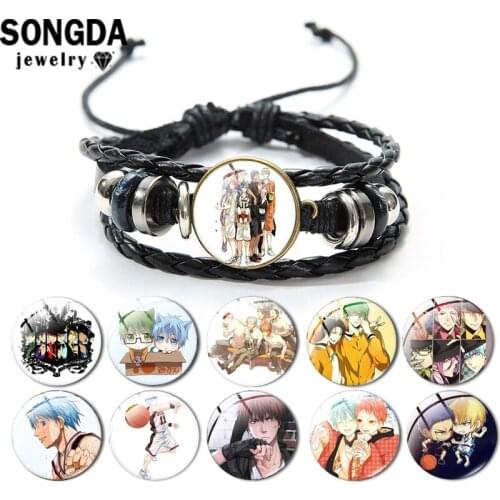 SONGDA Kuroko No Basuke Leather Bracelet Glass Cabochon Fashion Charm Multilayer Weaving Bangle Anime Lovers Jewelry Accessories