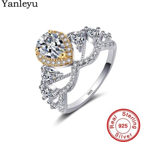 Yanleyu Bridal Wedding Jewelry Crown Ring Pure Solid 925 Sterling Silver AAA Cubic Zircon Stone Engagement Rings for Women PR184