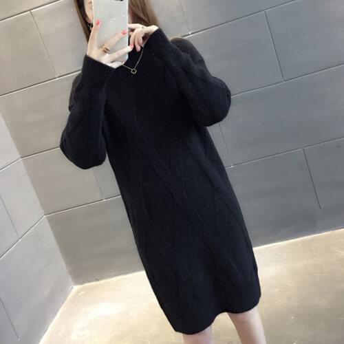 Womens Sweater Fashion 2020 Winter New High Collar Sweater Female Loose Thick Long Paragraph Bottoming Knit Sweater Dress