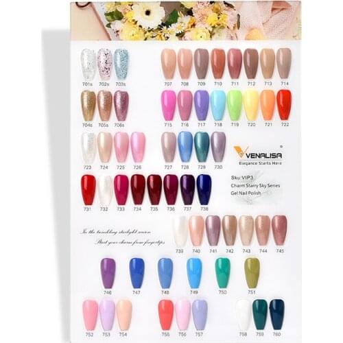 Color Chart for Venalisa VIP3 7.5ml Gel Nail Polish Summer Colors Nail Manicure Glitter Gel Nail Varnish Soak Off Gel Lacquer