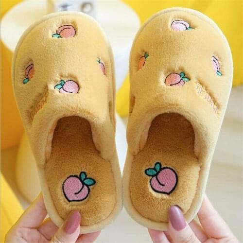 Women Winter Cotton Slippers Autumn Cartoon Fruit Home Shoes Parent-Child Girls Warm Coral fleece Slipper Kids Female Shoe