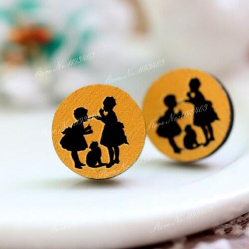 Unique 3D Embossed 16mm Round Coloured Drawing pattern Laser Cut wood Cabochon DIY for Rings, Earring,Brooch,Necklace