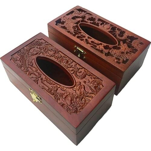 Vintage Wooden Hollow out Embossing Tissue Box Paper Napkin Holder Home Decor