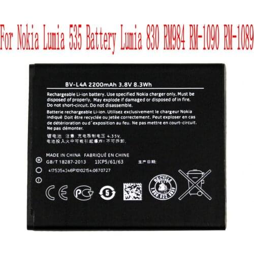 High Quality 2200mAh BL-L4A Battery For Nokia Lumia 535 Battery Lumia 830 RM984 RM-1090 RM-1089 Cell Phone