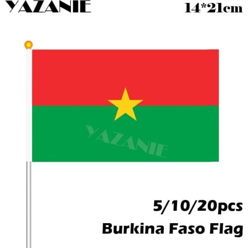 YAZANIE 14*21cm 5/10/20pcs Burkina Faso Shake Waving Flag National Hand Sport Football Flag with Pole Activity/Parade/Sports