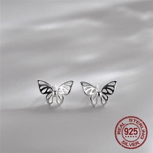 INEFFA Real 925 Sterling Silver Cute Romantic Butterfly Small Earrings for Women Minimalism Chic Birthday Insect Jewelry Gift