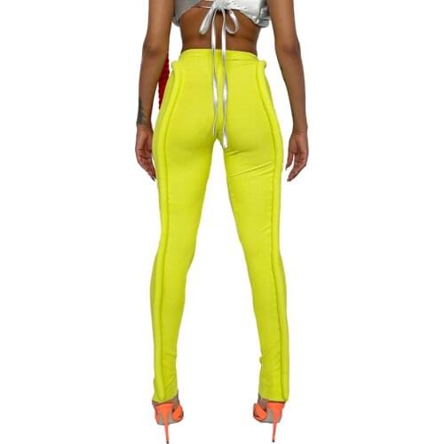 Women Neon Ribbed Women Trend Y2K Two-piece suit one-word shoulder wrap chest top and Ribbed Trend Pants set