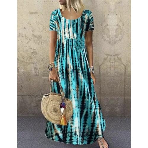 Summer New Irregular Stripe Plus Size Maxi Dress For Fashion Women Comfortable Dresses Tie Dye Print Long Dress Ladies Clothes