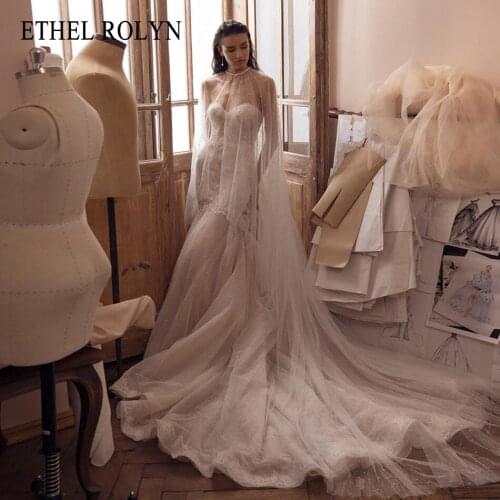 ETHEL ROLYN Mermaid Wedding Dress 2021 Glamorous Strapless Lace Backless Bride Sleeveless Polka Dot Chapel Train Bridal Gown