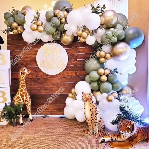 118pcs Birthday Party Wedding Avocado Green Latex Balloon Arch Kit White Gold Balloon Garland Baby Shower Celebration Decoration