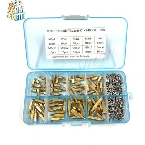 240pcs/set M2*l+3mm M2.5/m3*l+6mm Hex Nut Spacing Screw Brass Threaded Pillar Pcb Motherboard Standoff Spacer Kit