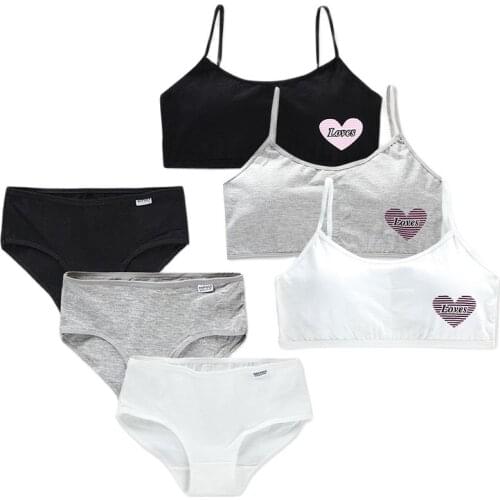 5Sets/Lot Young Girls Bra And Panties Sets Girls Of 12 14 Years Underwear Wireless Training Bra Teenage Lingerie Kids Sport Bras