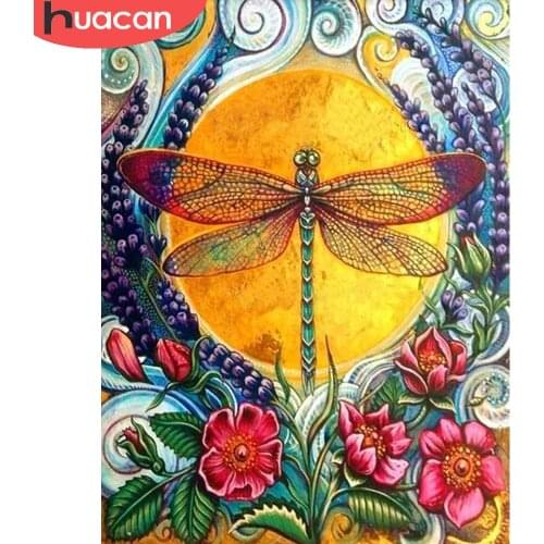 HUACAN 5d Diamond Painting Full Drill Dragonfly Animal Home Decor Diamond Mosaic Flower Embroidery Wall Stickers