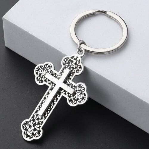 Cross Keychain Jesus Key Ring Religious Beliefs Key Chains For Women Men DIY Car Hanging Punk Simple Jewelry Handmade Gifts