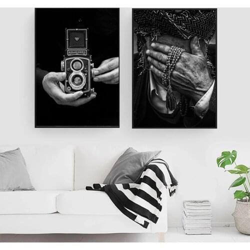 Black and White Retro Camera Kurdish Nordic Portrait Posters and Prints Wall Art Canvas Painting Wall Living Room Decoration