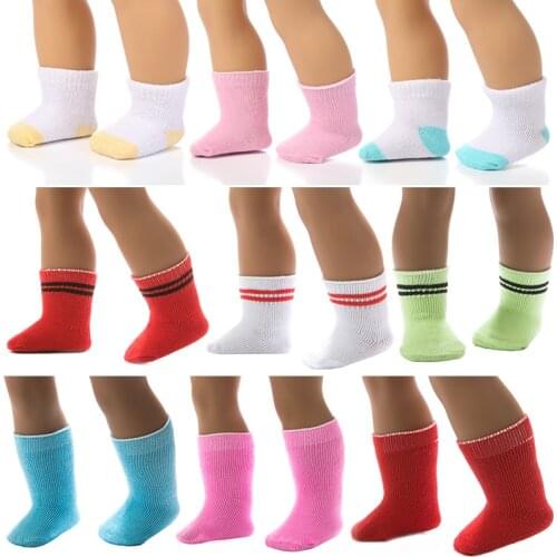 D&B New Baby Socks Doll for 43cm American Girl Red Blue Pink White Pure Cotton Newborn Doll Socks Clothing Decoration